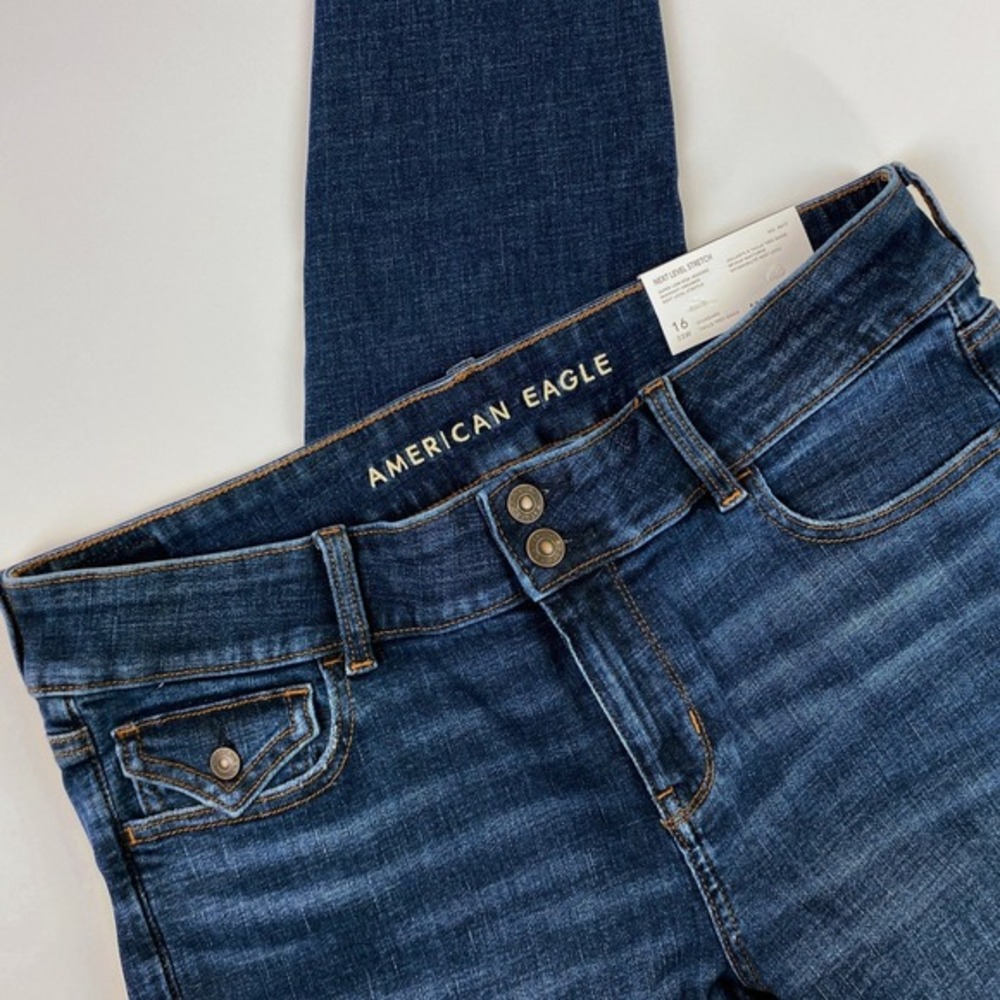Y2K 00s 90s Low‎ Rise Jeggings Dark Blue Skinny Jeans 16 Flap Pockets Flattering - Picture 6 of 12